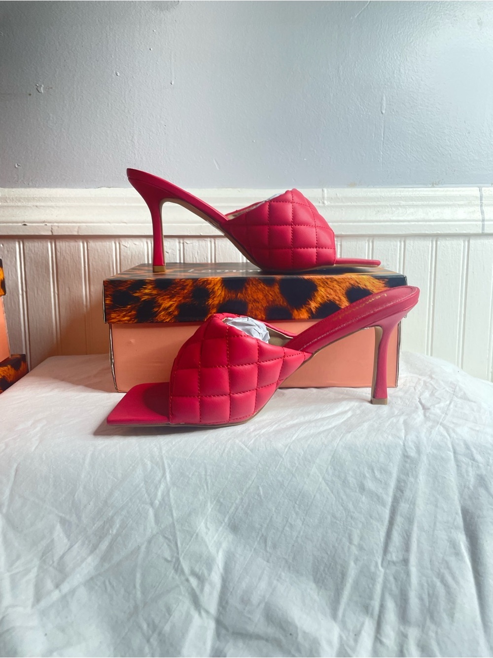 Red Quilted Open-Toe Stiletto Mule